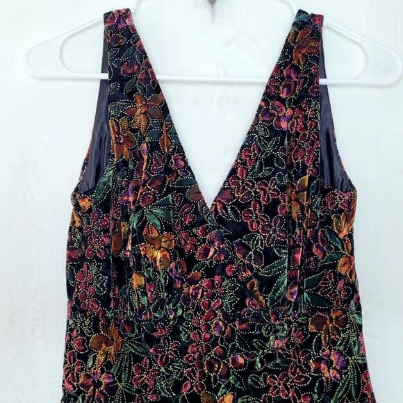 Vintage 90s Y2k Steppin Out Gold Embossed Floral Velvet Mini Dress Size 5 - Picture 3 of 11